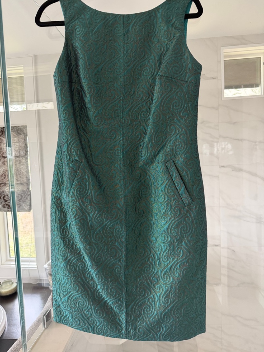 Anthropologie Chetta B Teal Brocade Sleeveless Sheath Dress Sz 8